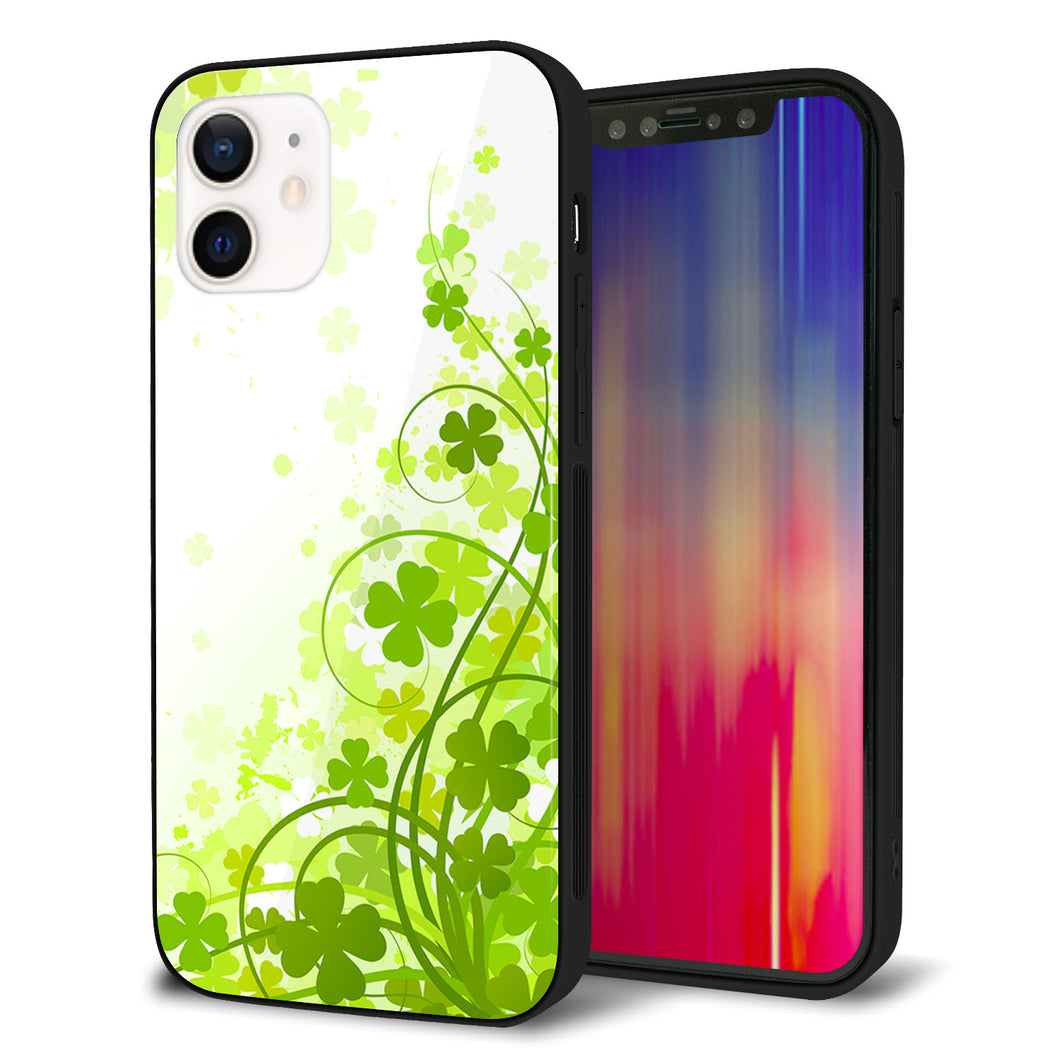 iPhone12 強化ガラス＆TPUスマホケース ガラプリ【565 四葉のクローバー】