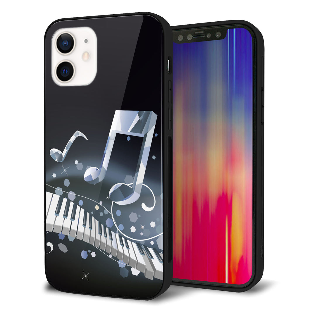 iPhone12 強化ガラス＆TPUスマホケース ガラプリ【575 鍵盤に踊る音】