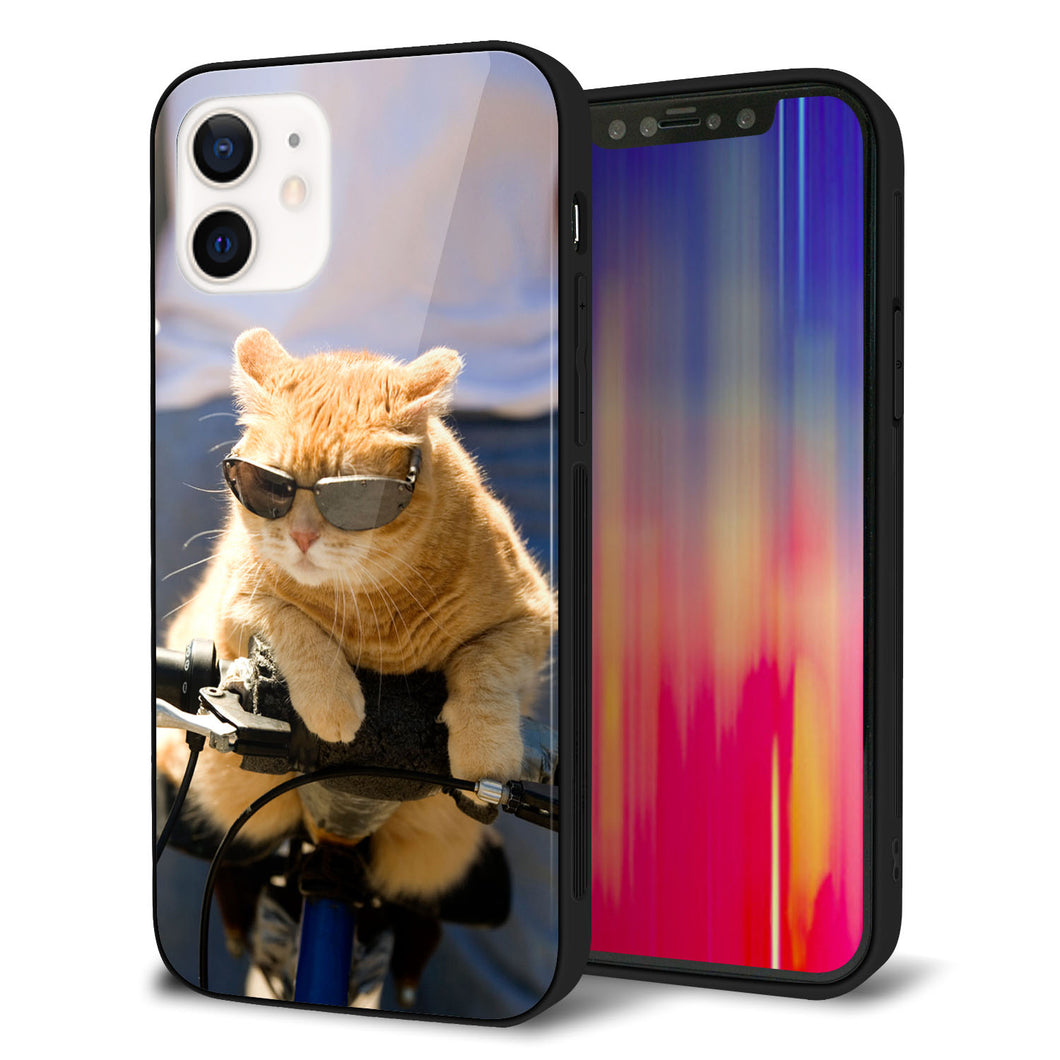 iPhone12 強化ガラス＆TPUスマホケース ガラプリ【595 にゃんとサイクル】