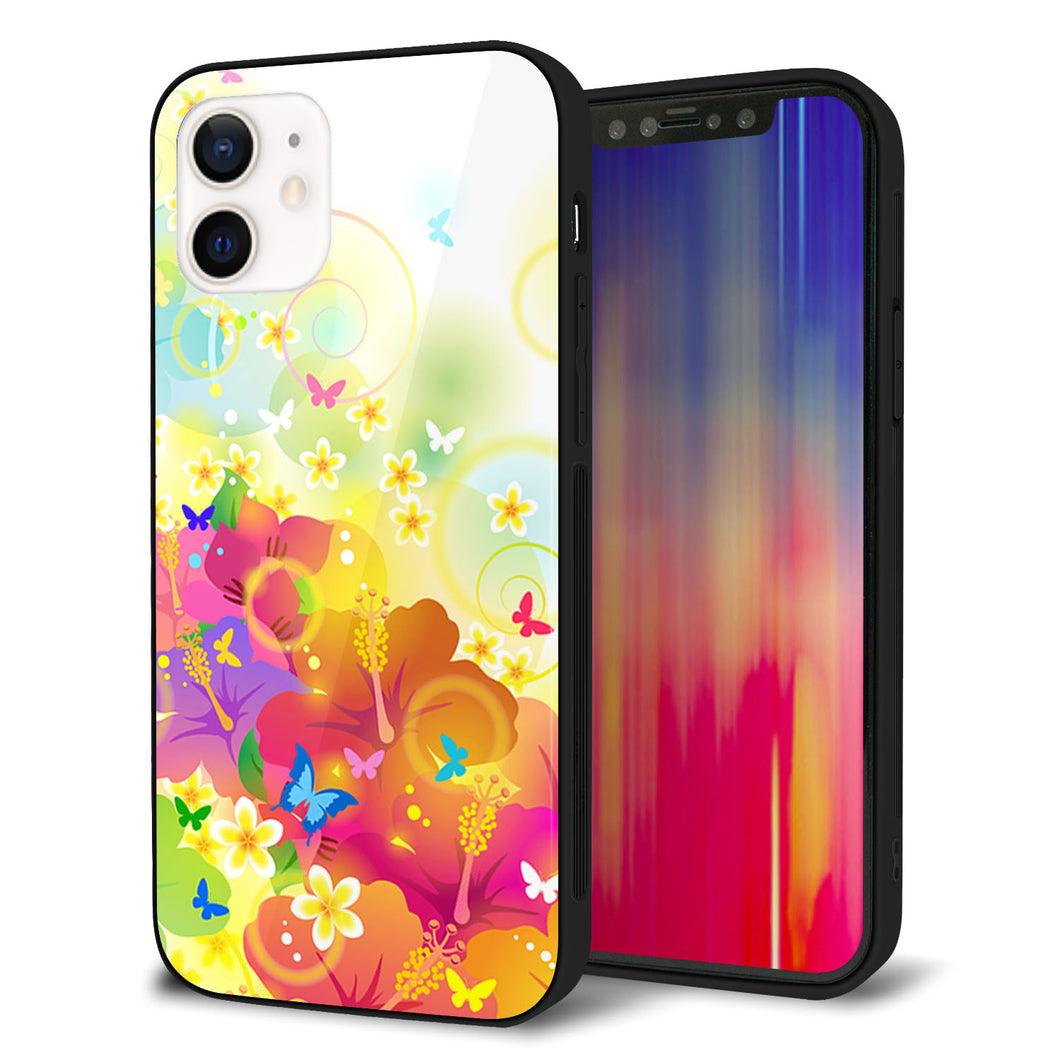 iPhone12 強化ガラス＆TPUスマホケース ガラプリ【647 ハイビスカスと蝶】