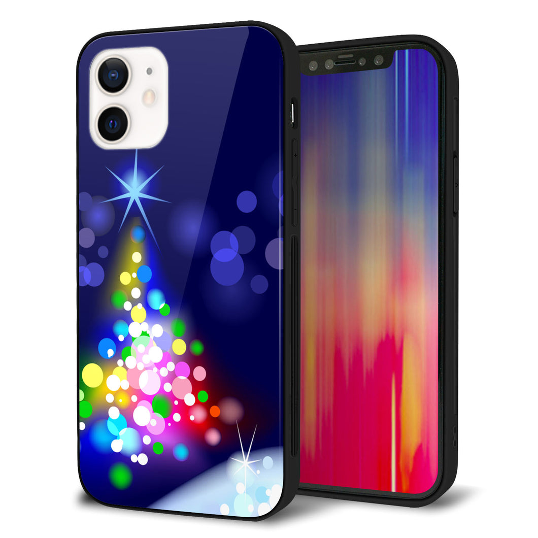 iPhone12 強化ガラス＆TPUスマホケース ガラプリ【720 白銀のクリスマスツリー】