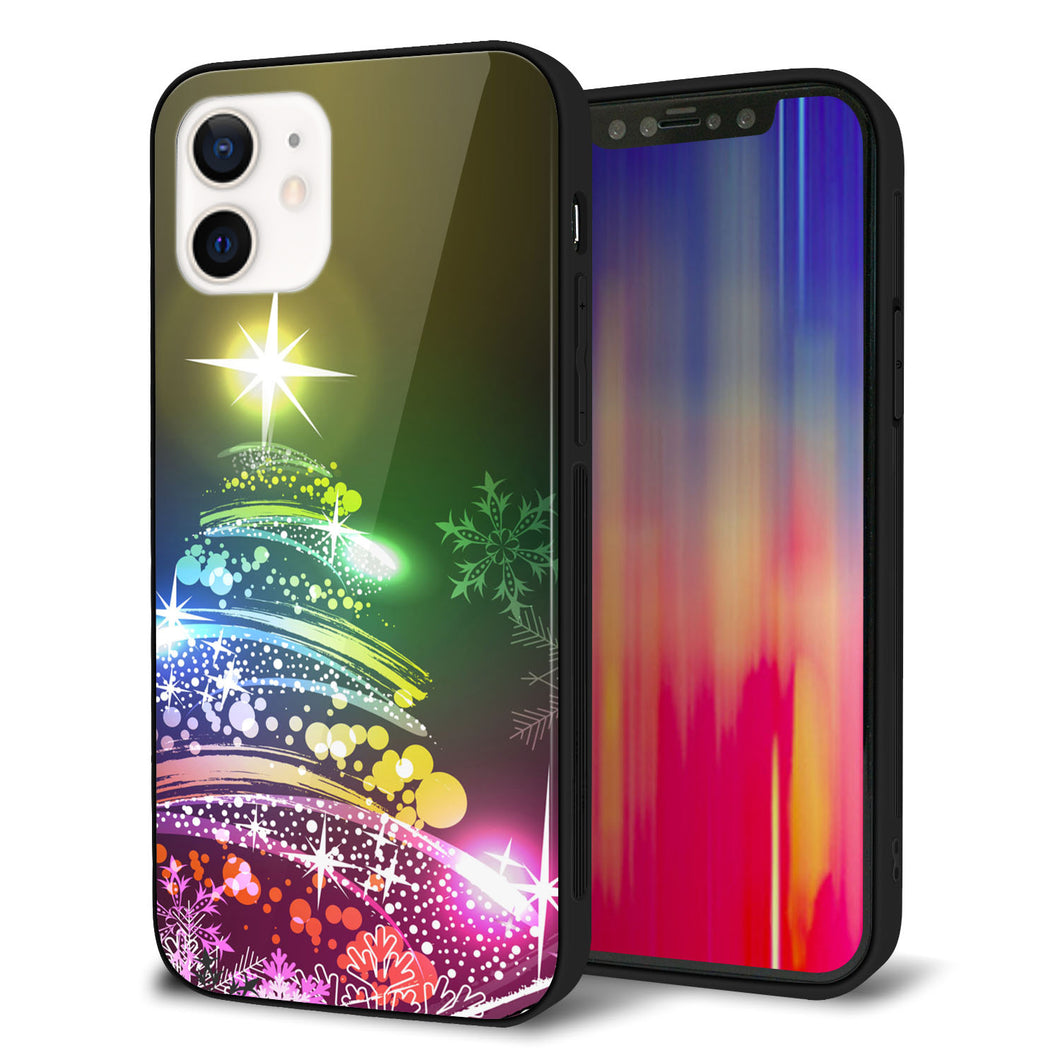 iPhone12 強化ガラス＆TPUスマホケース ガラプリ【722 レインボークリスマス】