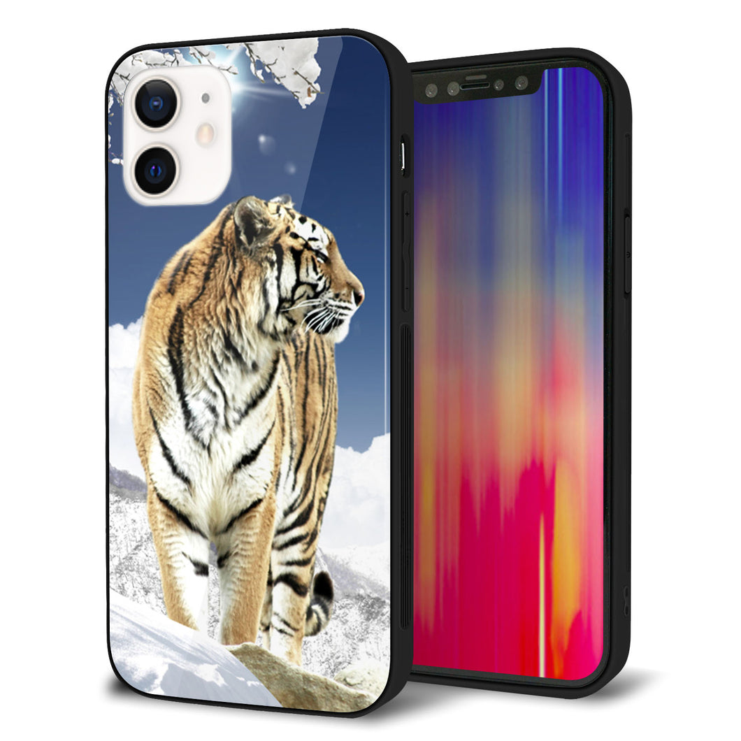 iPhone12 強化ガラス＆TPUスマホケース ガラプリ【793 雪山の虎】