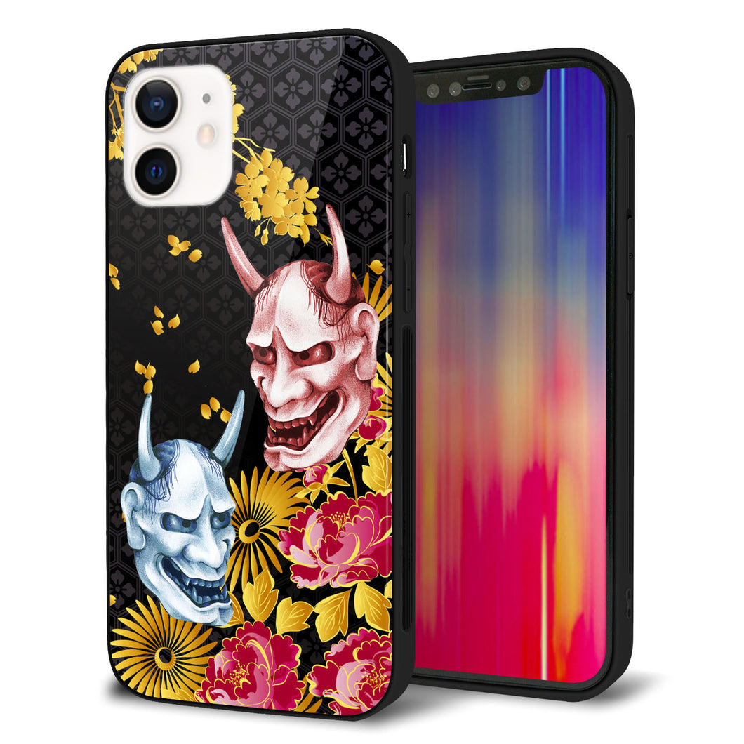 iPhone12 強化ガラス＆TPUスマホケース ガラプリ【1024 般若と牡丹2】