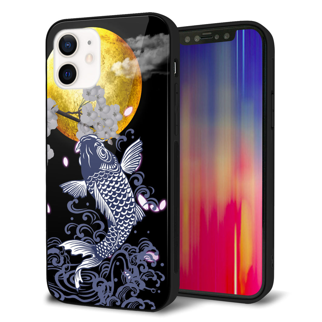 iPhone12 強化ガラス＆TPUスマホケース ガラプリ【1030 月と鯉】