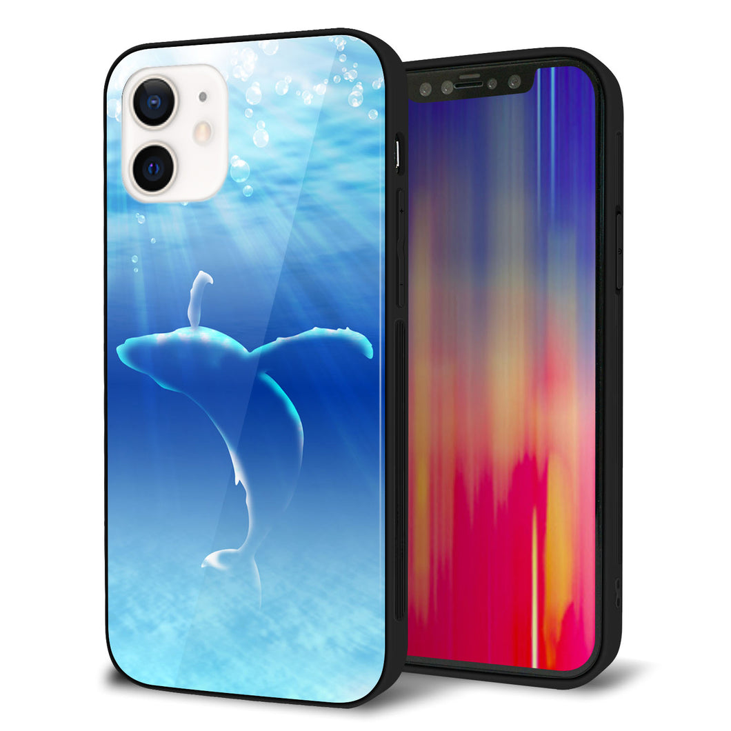 iPhone12 強化ガラス＆TPUスマホケース ガラプリ【1047 海の守り神くじら】