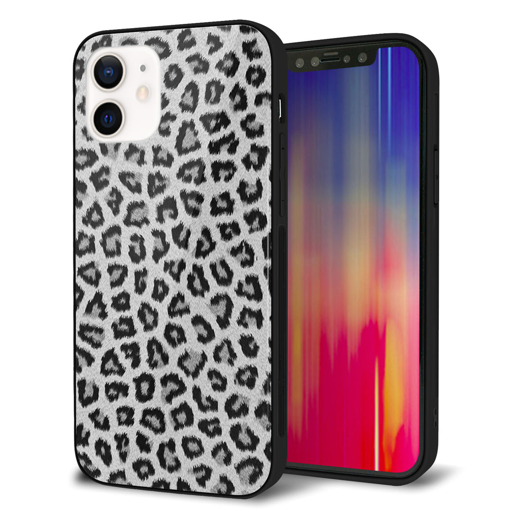 iPhone12 強化ガラス＆TPUスマホケース ガラプリ【1068 ヒョウ柄ベーシックSグレー】
