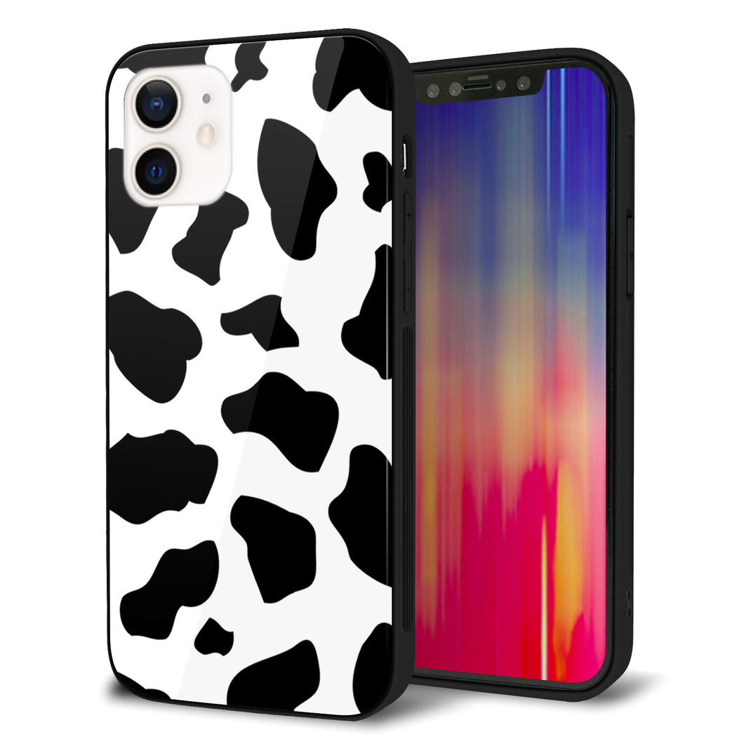 iPhone12 強化ガラス＆TPUスマホケース ガラプリ【1070 ダルメシアン（WH）】