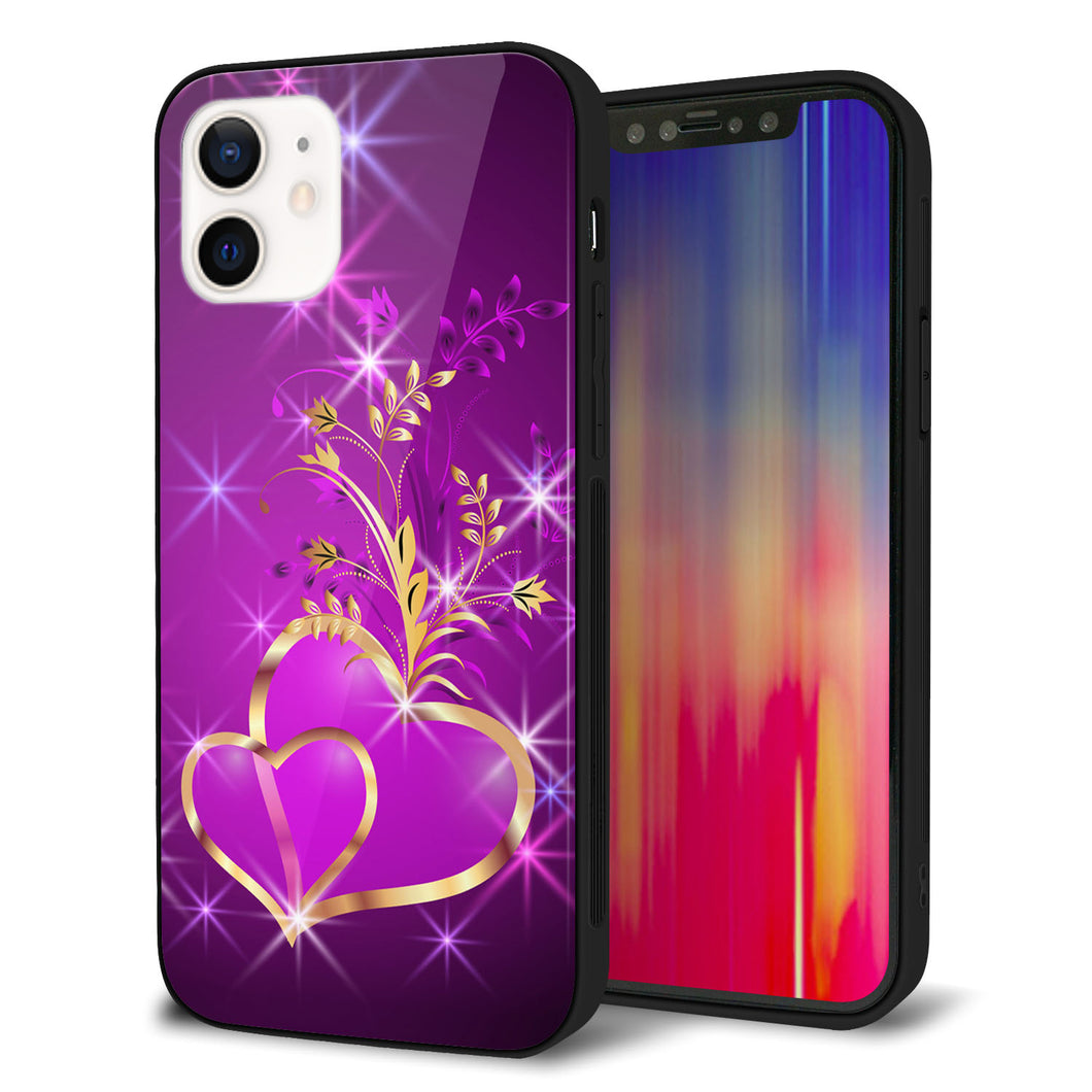 iPhone12 強化ガラス＆TPUスマホケース ガラプリ【1139 舞い降りるハート】