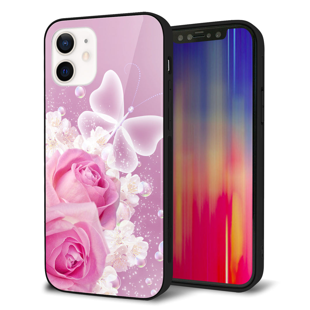 iPhone12 強化ガラス＆TPUスマホケース ガラプリ【1166 ローズロマンス】