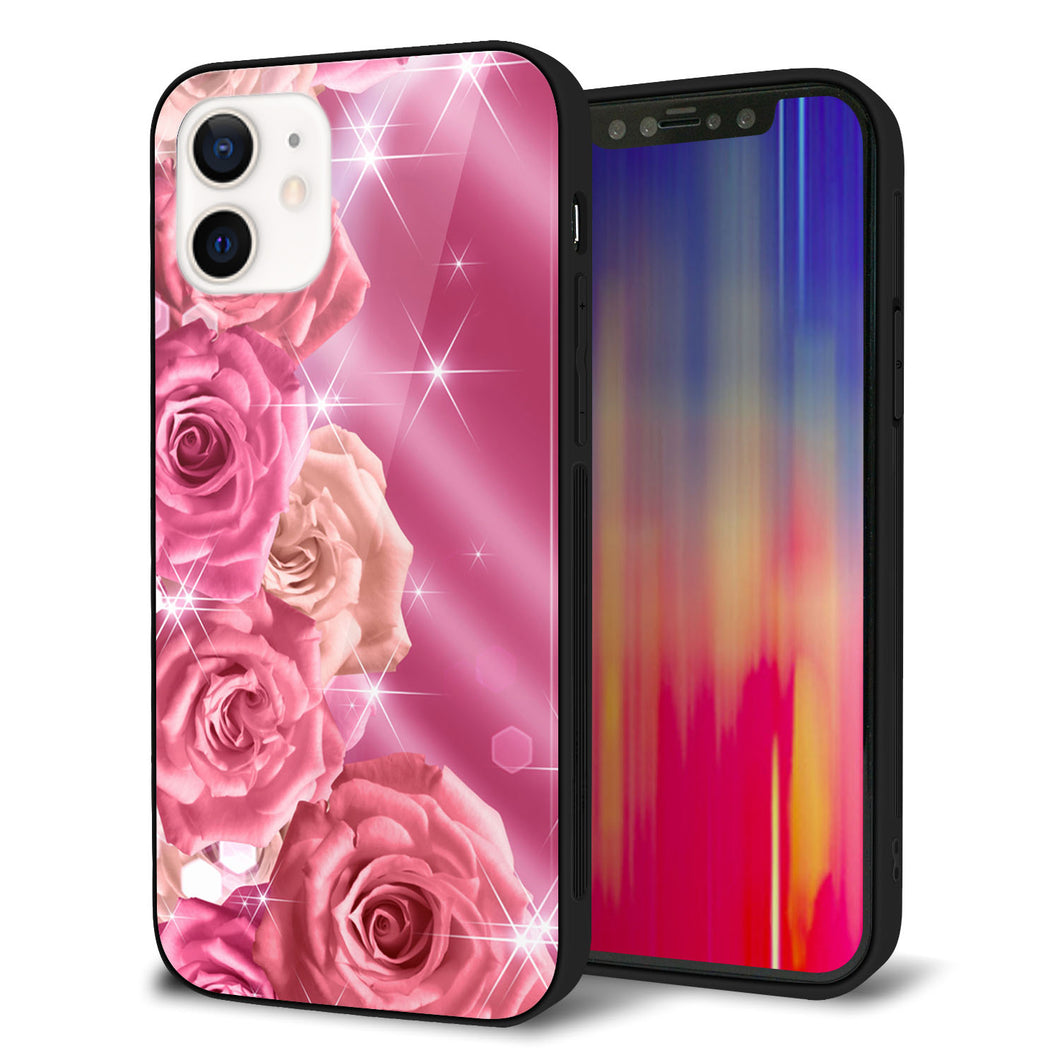 iPhone12 強化ガラス＆TPUスマホケース ガラプリ【1182 ピンクの薔薇に誘われて】