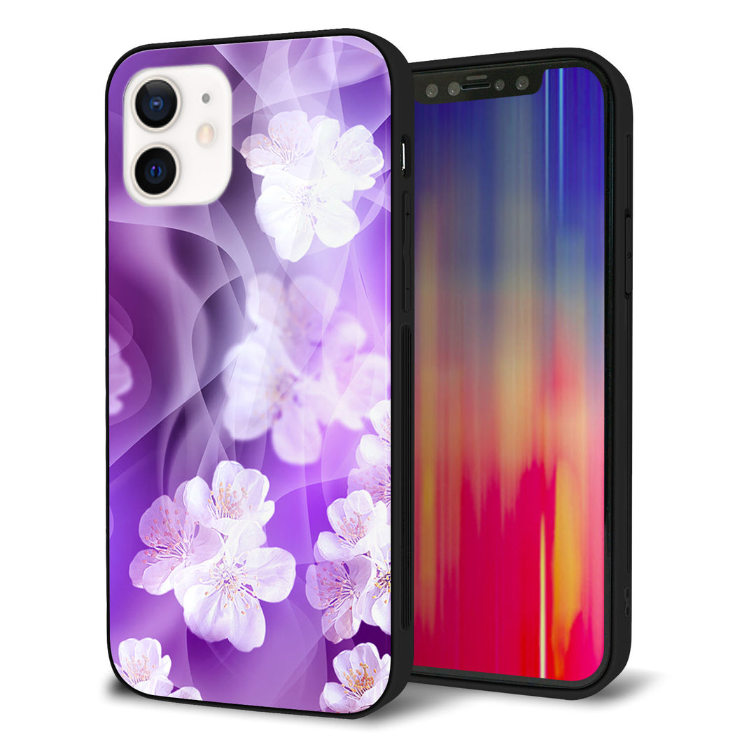 iPhone12 強化ガラス＆TPUスマホケース ガラプリ【1211 桜とパープルの風】