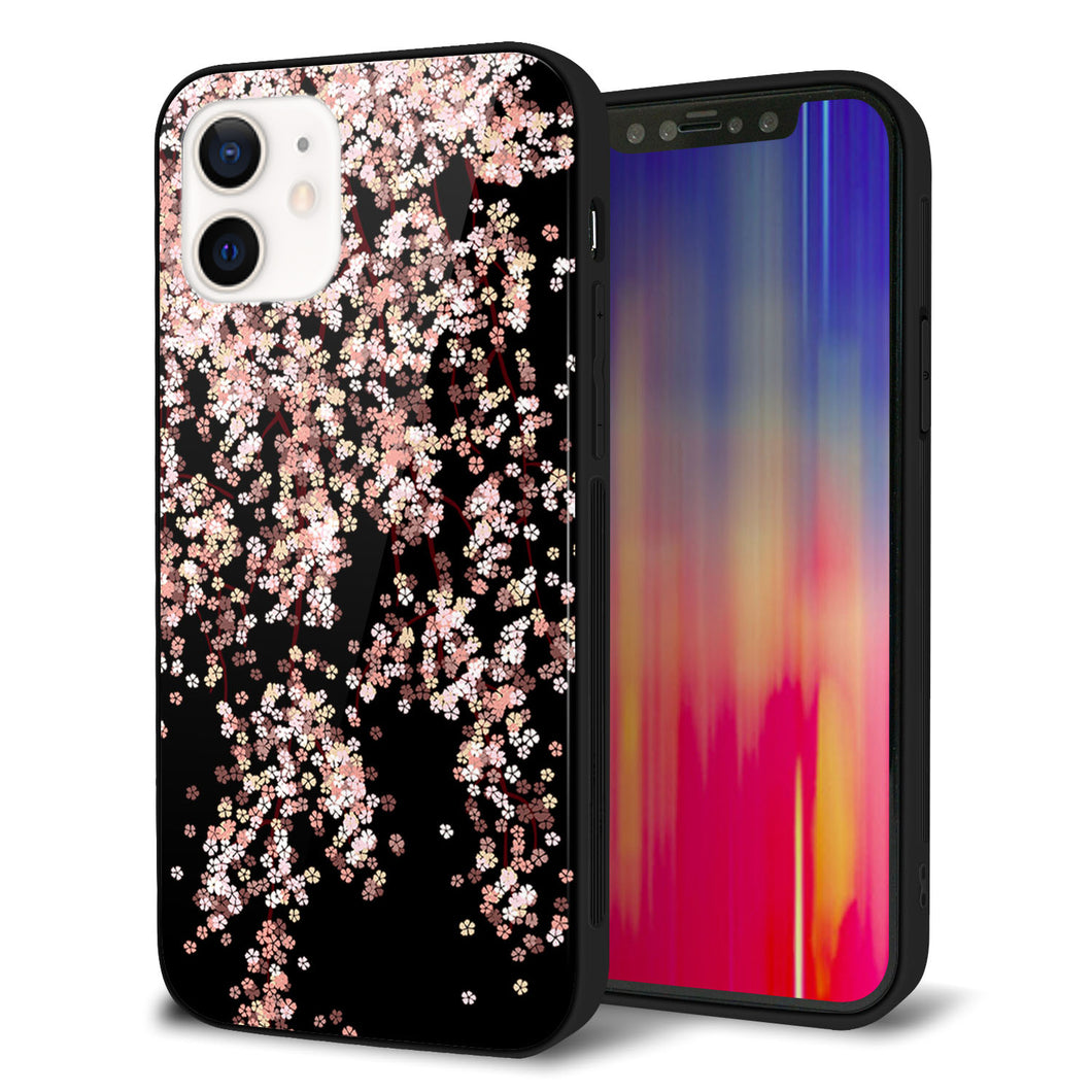 iPhone12 強化ガラス＆TPUスマホケース ガラプリ【1244 しだれ桜】
