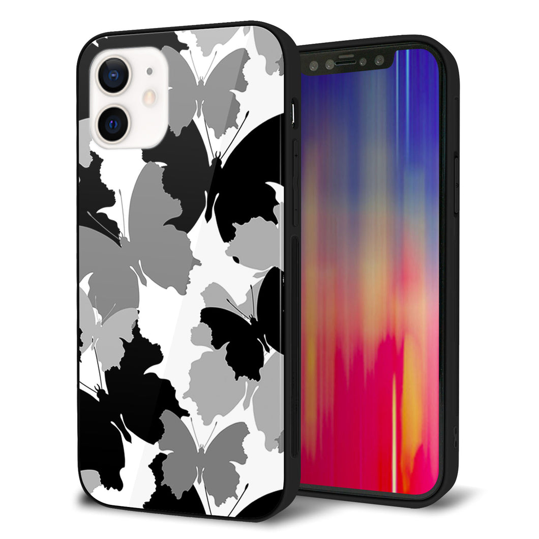 iPhone12 強化ガラス＆TPUスマホケース ガラプリ【1336 夜の蝶】