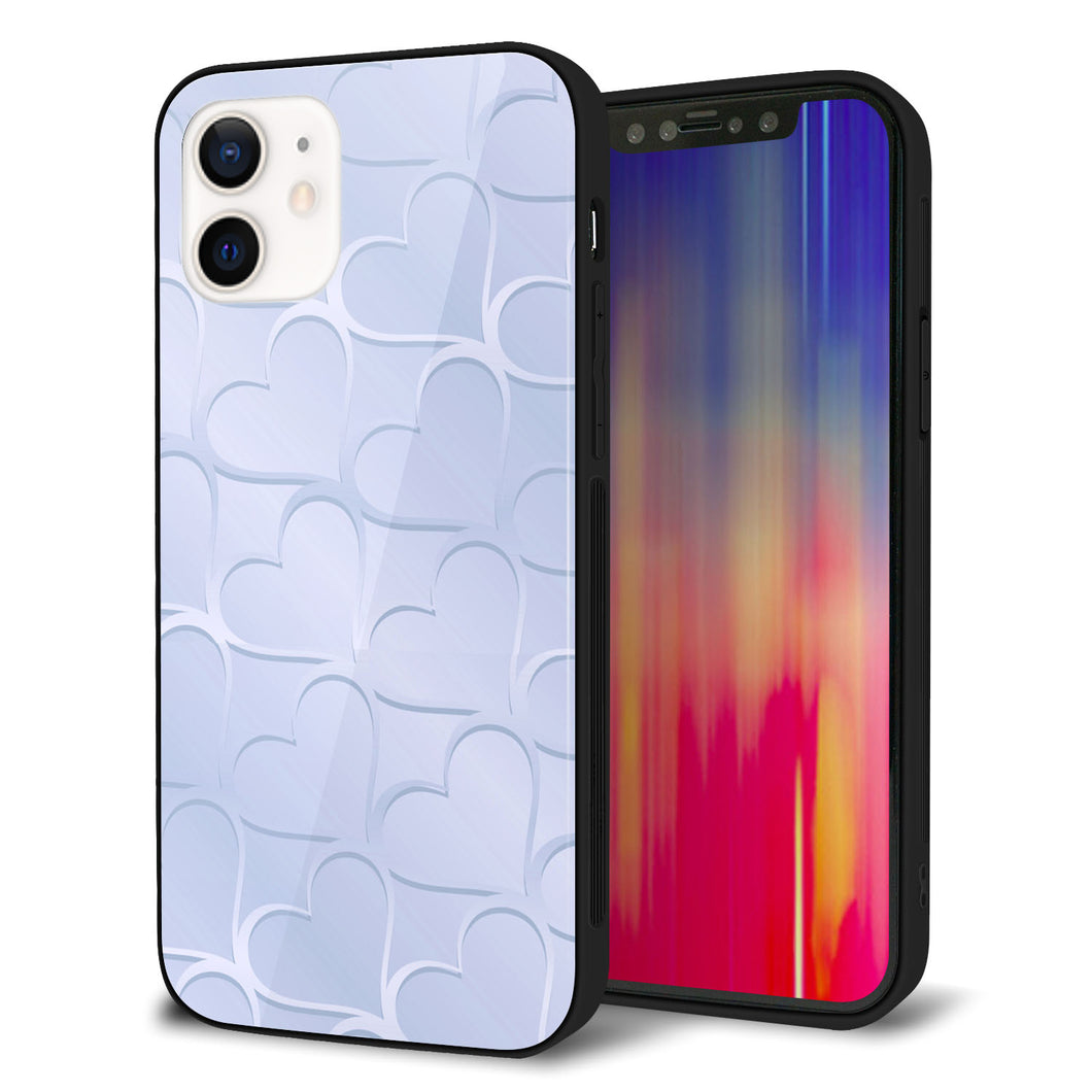 iPhone12 強化ガラス＆TPUスマホケース ガラプリ【1341 かくれハート（ブルー）】