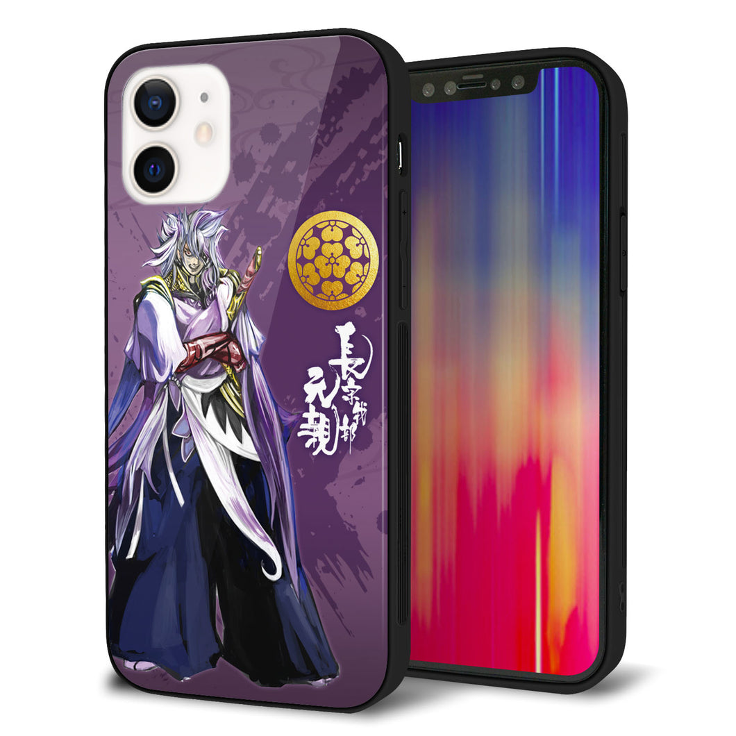 iPhone12 強化ガラス＆TPUスマホケース ガラプリ【AB805 長宗我部 元親 イラストと家紋】