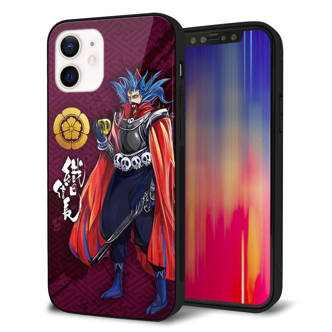 iPhone12 強化ガラス＆TPUスマホケース ガラプリ【AB808 織田信長 イラストと家紋】
