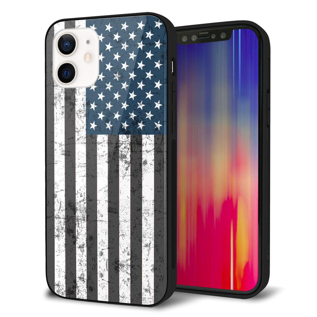 iPhone12 強化ガラス＆TPUスマホケース ガラプリ【EK864 アメリカンフラッグビンテージ】