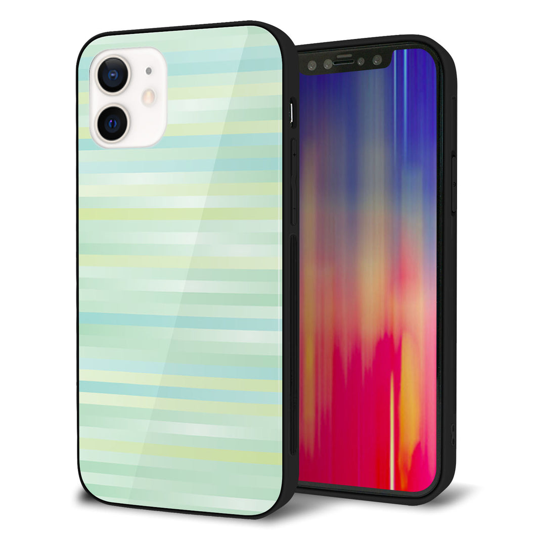 iPhone12 強化ガラス＆TPUスマホケース ガラプリ【IB908 グラデーションボーダー_グリーン】