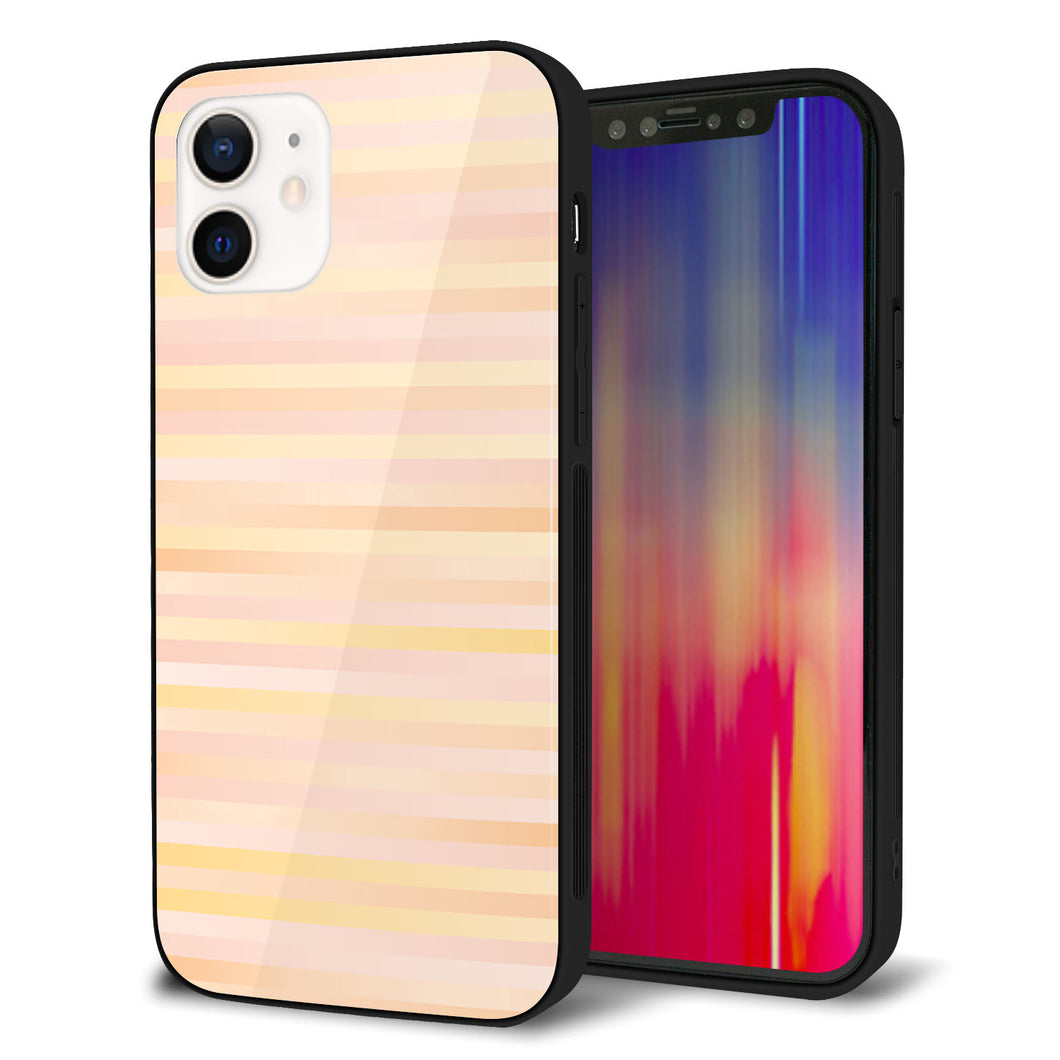 iPhone12 強化ガラス＆TPUスマホケース ガラプリ【IB909 グラデーションボーダー_オレンジ】