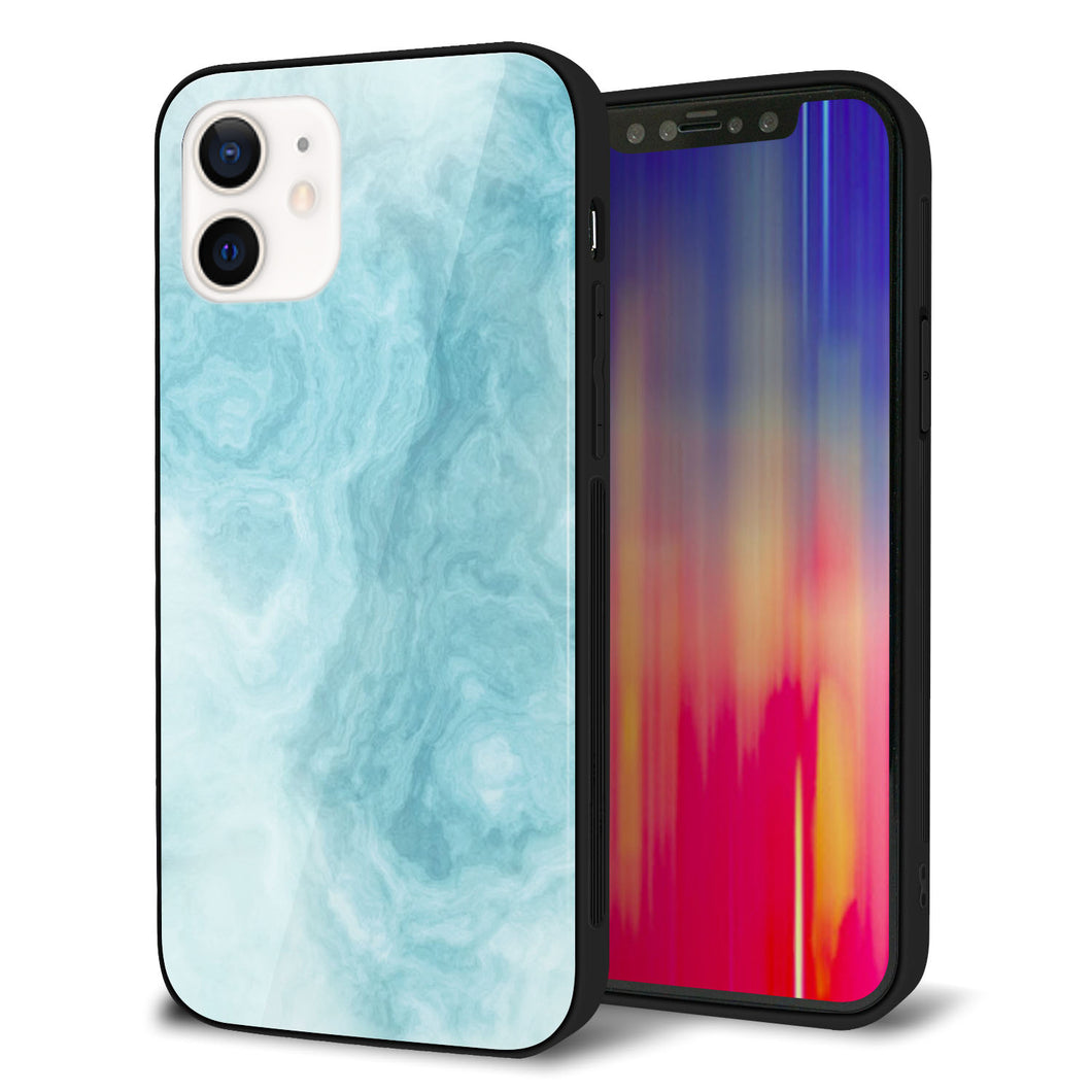 iPhone12 強化ガラス＆TPUスマホケース ガラプリ【KM868 大理石BL】