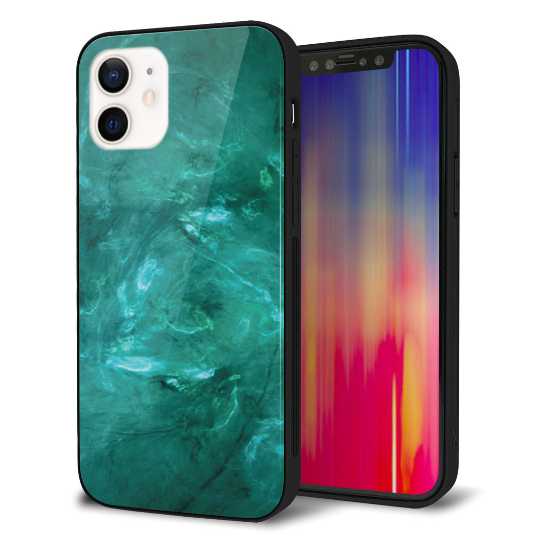 iPhone12 強化ガラス＆TPUスマホケース ガラプリ【KM869 大理石GR】