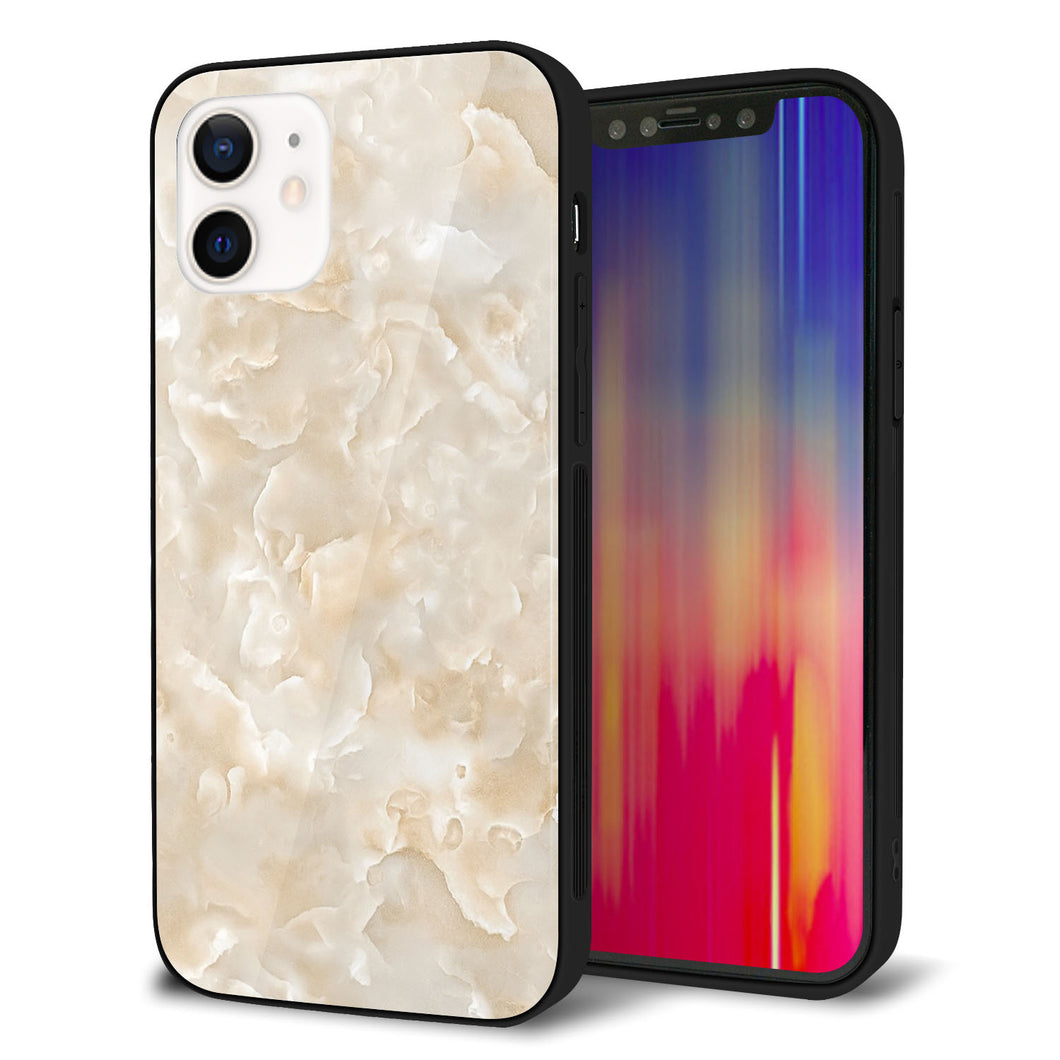 iPhone12 強化ガラス＆TPUスマホケース ガラプリ【KM872 大理石パール】