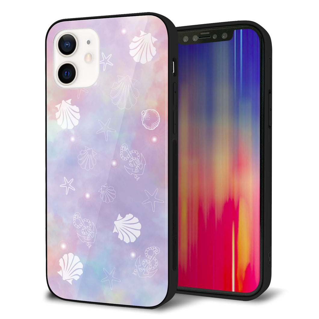 iPhone12 強化ガラス＆TPUスマホケース ガラプリ【KM883 シェル柄】