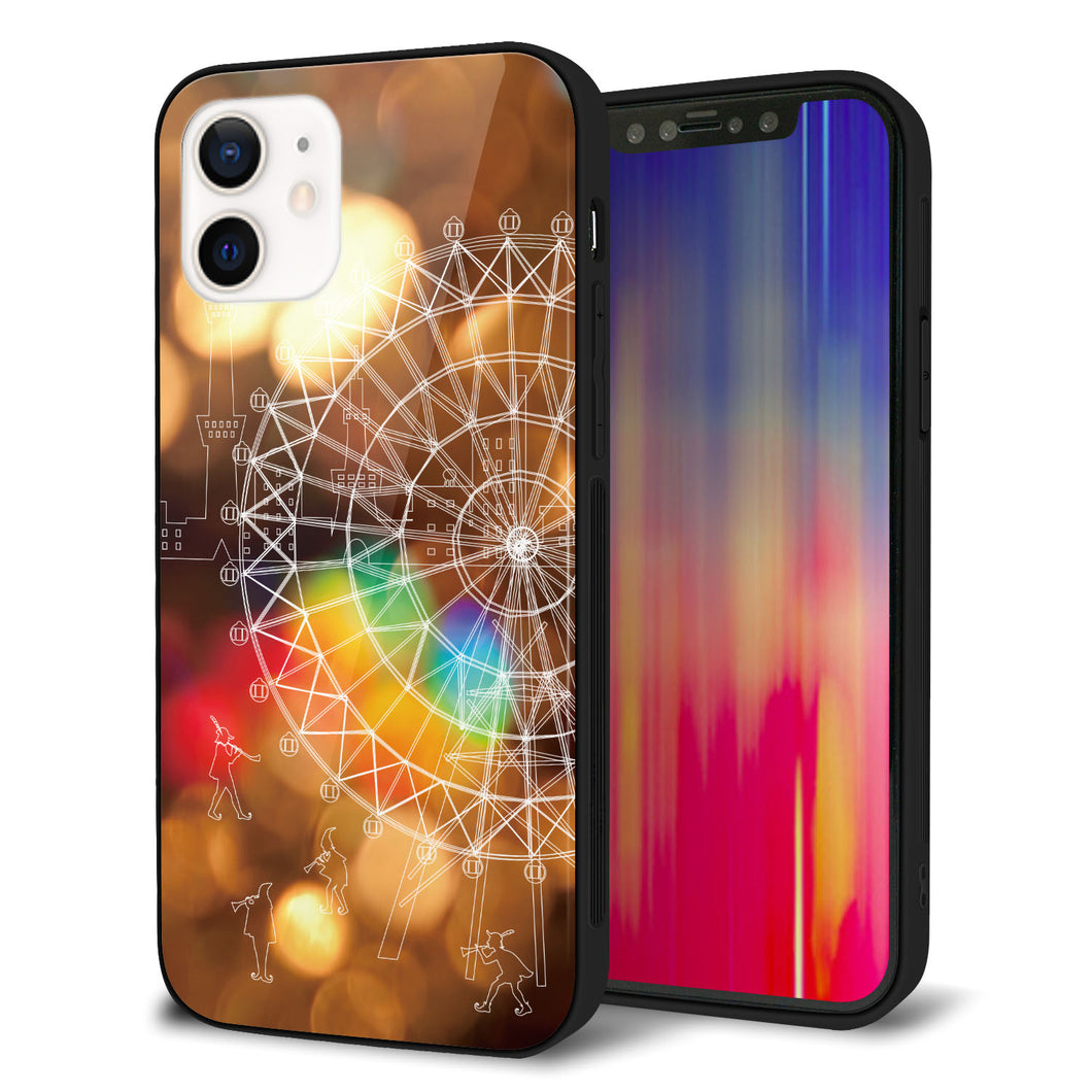 iPhone12 強化ガラス＆TPUスマホケース ガラプリ【KM884 観覧車と笛吹】