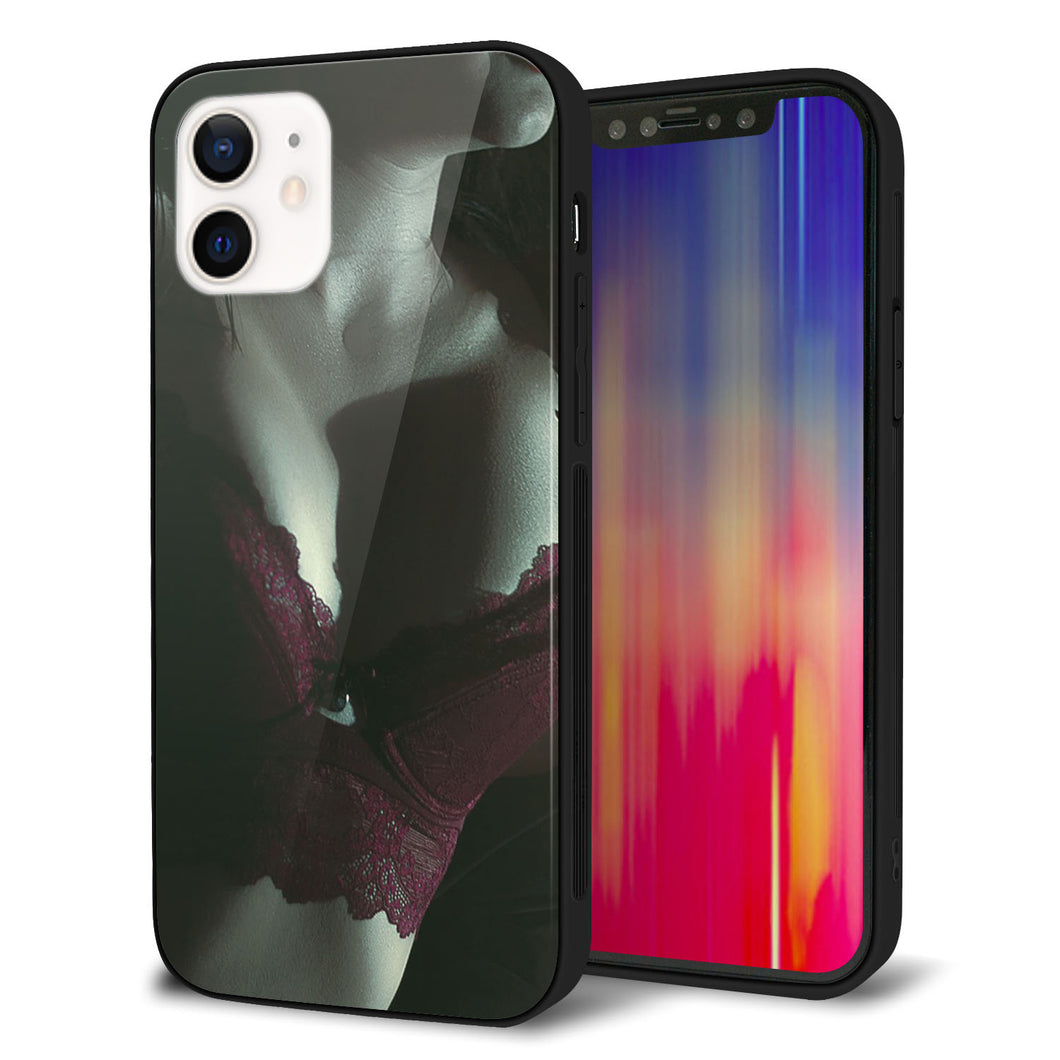 iPhone12 強化ガラス＆TPUスマホケース ガラプリ【KM887 ランジェリー】
