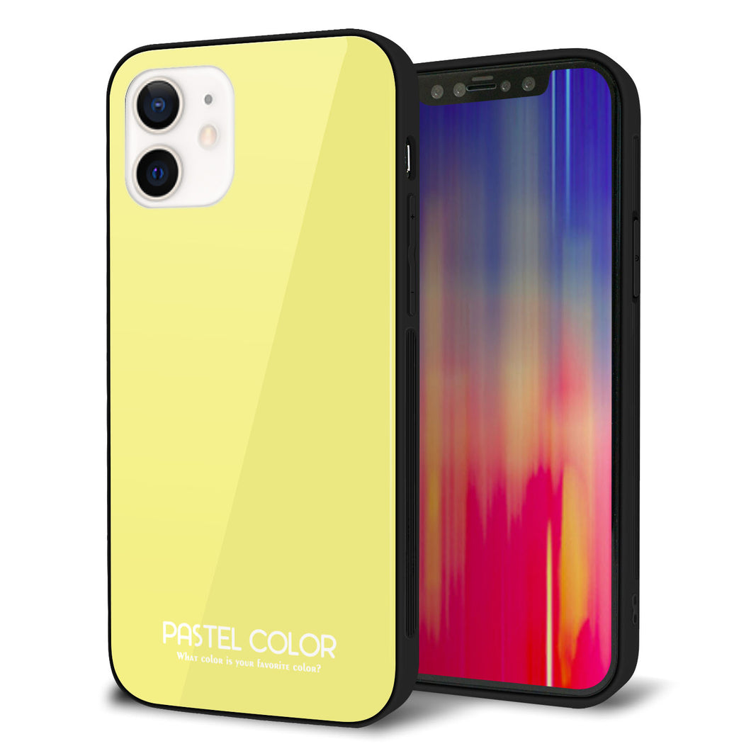 iPhone12 強化ガラス＆TPUスマホケース ガラプリ【KM897 パステルカラー(パステルイエロー)】