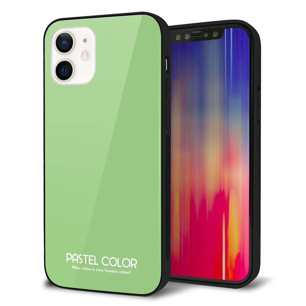 iPhone12 強化ガラス＆TPUスマホケース ガラプリ【KM898 パステルカラー(パステルグリーン)】