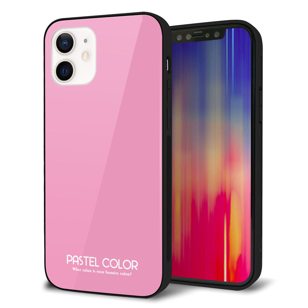 iPhone12 強化ガラス＆TPUスマホケース ガラプリ【KM899 パステルカラー(パステルピンク)】