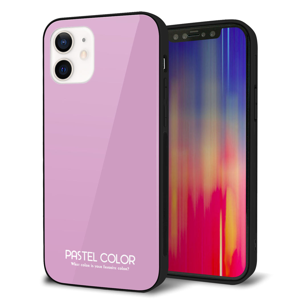 iPhone12 強化ガラス＆TPUスマホケース ガラプリ【KM901 パステルカラー(パステルラベンダー)】