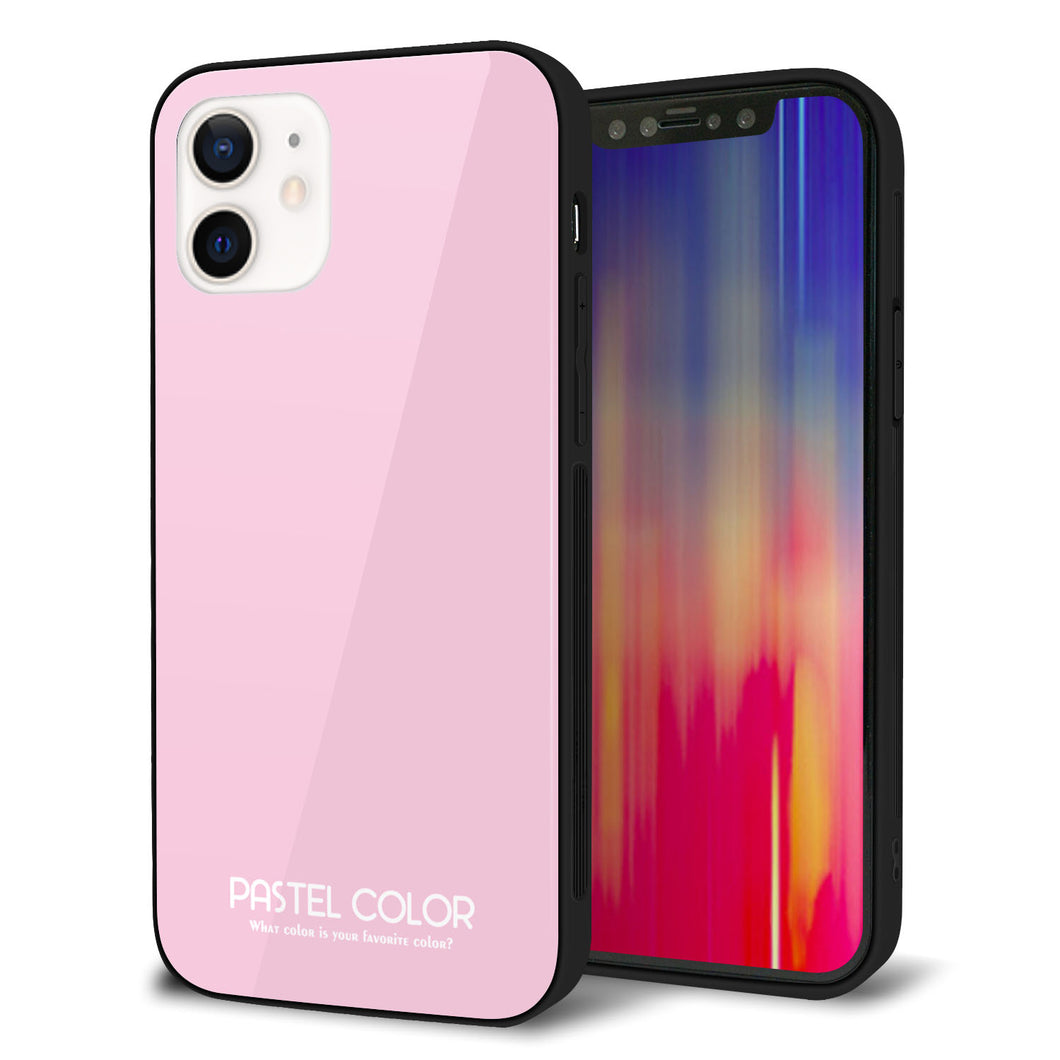 iPhone12 強化ガラス＆TPUスマホケース ガラプリ【KM903 パステルカラー(パステルローズピンク)】