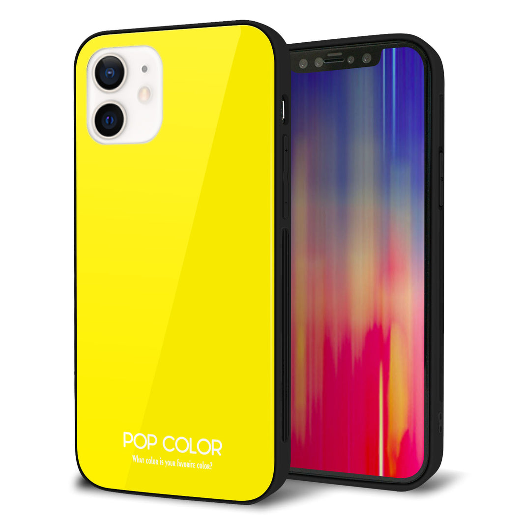 iPhone12 強化ガラス＆TPUスマホケース ガラプリ【KM904 ポップカラー(イエロー)】