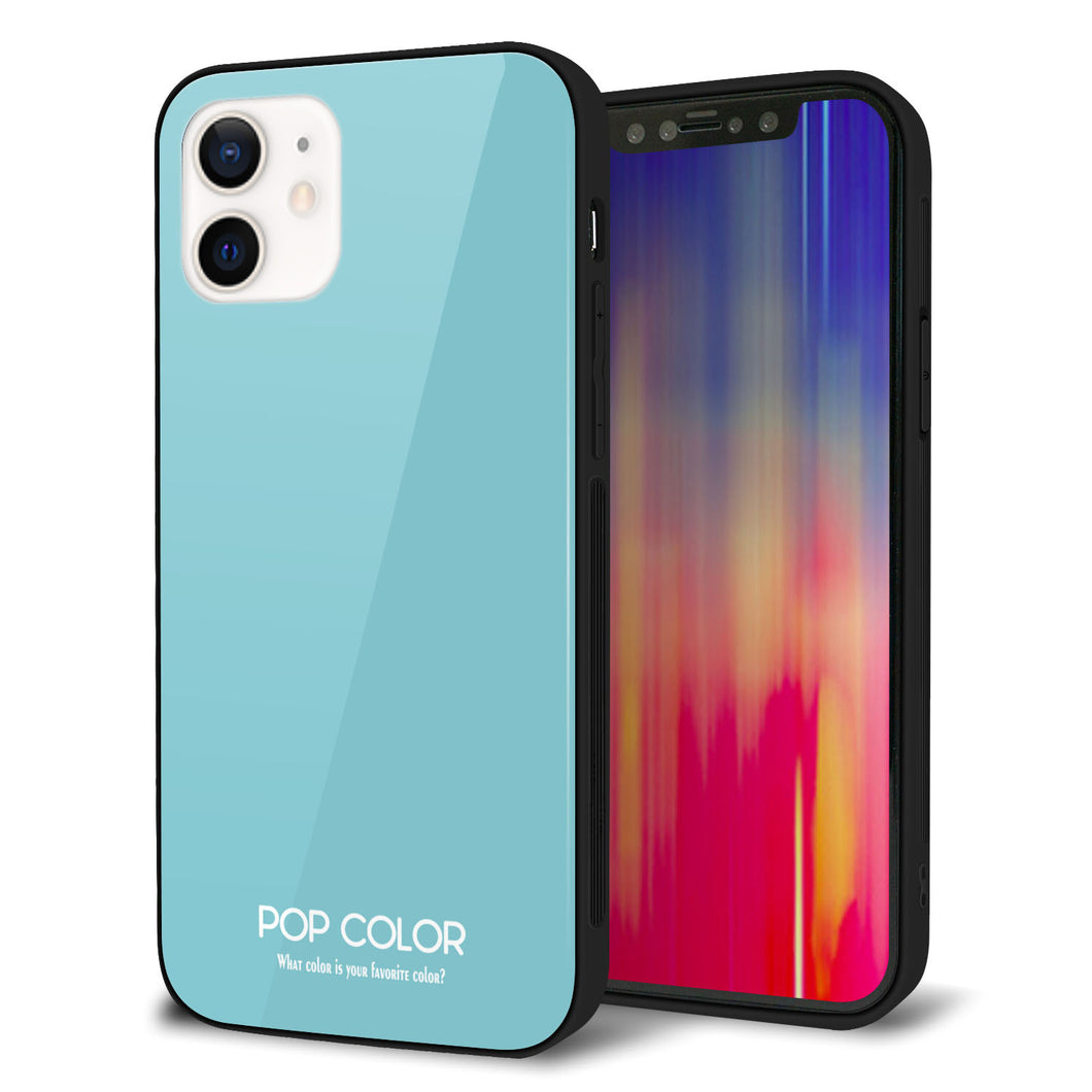 iPhone12 強化ガラス＆TPUスマホケース ガラプリ【KM905 ポップカラー(エメラルドブルー)】