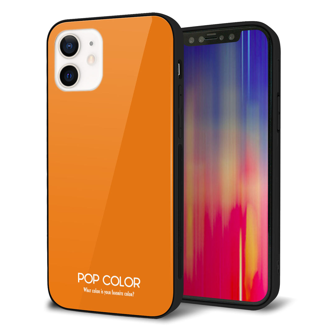 iPhone12 強化ガラス＆TPUスマホケース ガラプリ【KM906 ポップカラー(オレンジ)】