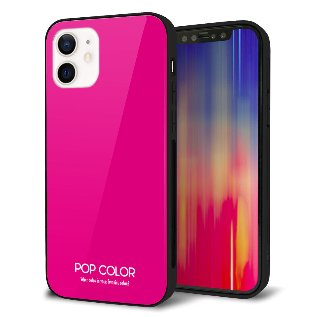 iPhone12 強化ガラス＆TPUスマホケース ガラプリ【KM910 ポップカラー(ピンク)】
