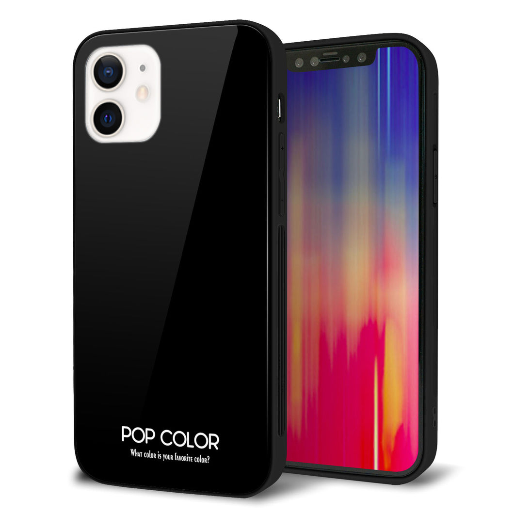 iPhone12 強化ガラス＆TPUスマホケース ガラプリ【KM911 ポップカラー(ブラック)】