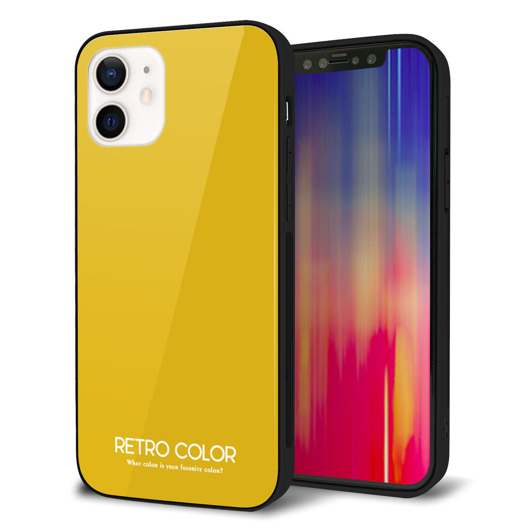 iPhone12 強化ガラス＆TPUスマホケース ガラプリ【KM920 レトロカラー(マスタード)】