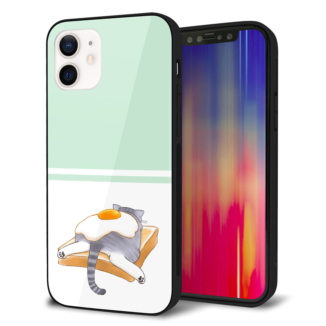 iPhone12 強化ガラス＆TPUスマホケース ガラプリ【KM960 目玉焼き】