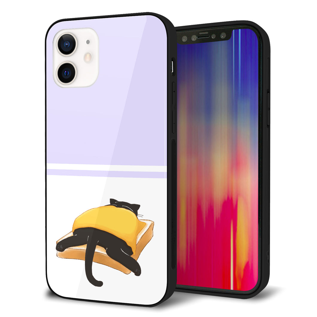 iPhone12 強化ガラス＆TPUスマホケース ガラプリ【KM962 チーズ】