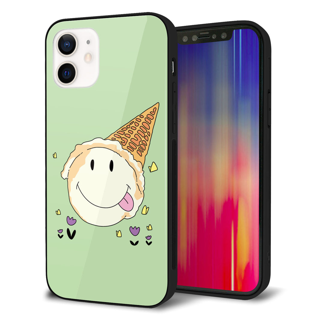 iPhone12 強化ガラス＆TPUスマホケース ガラプリ【MA902 アイスクリーム】