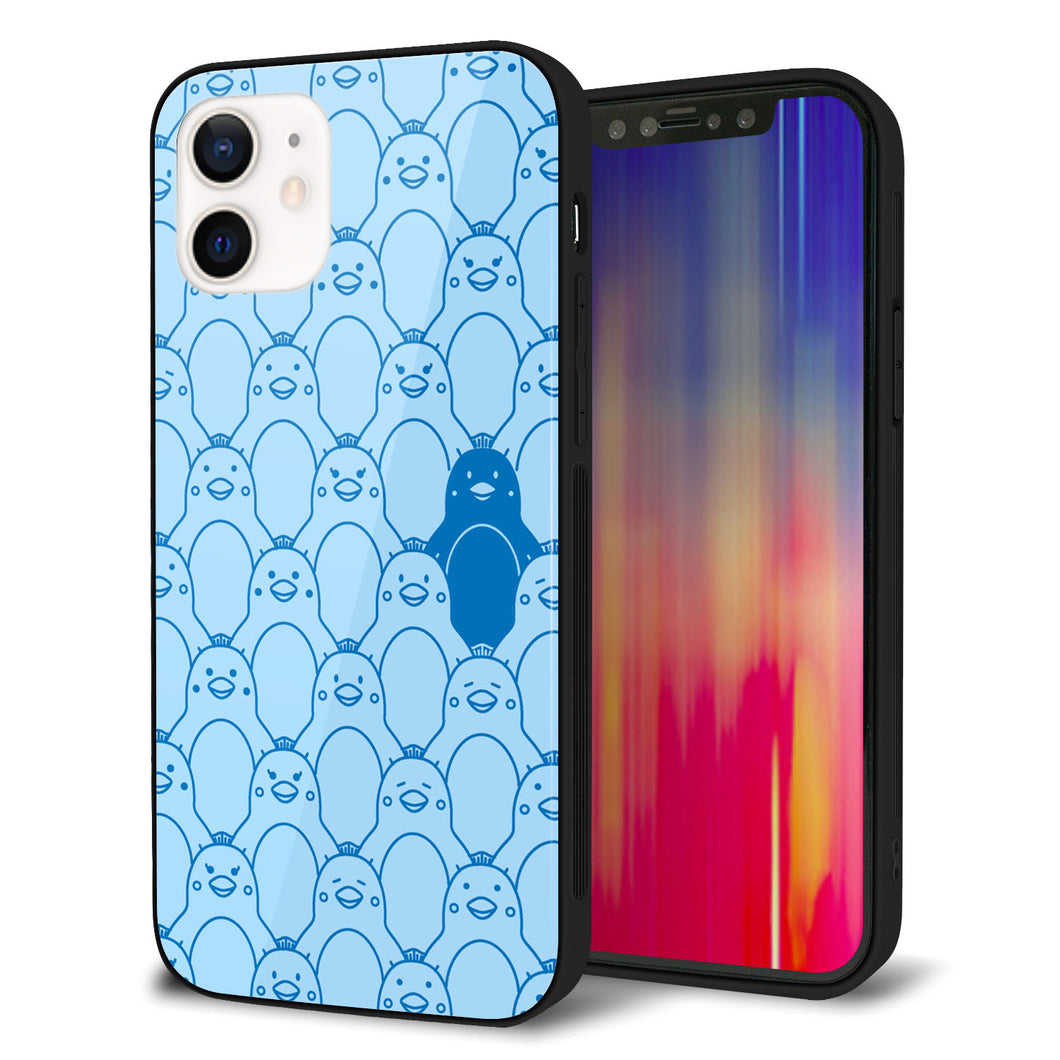 iPhone12 強化ガラス＆TPUスマホケース ガラプリ【MA917 パターン ペンギン】