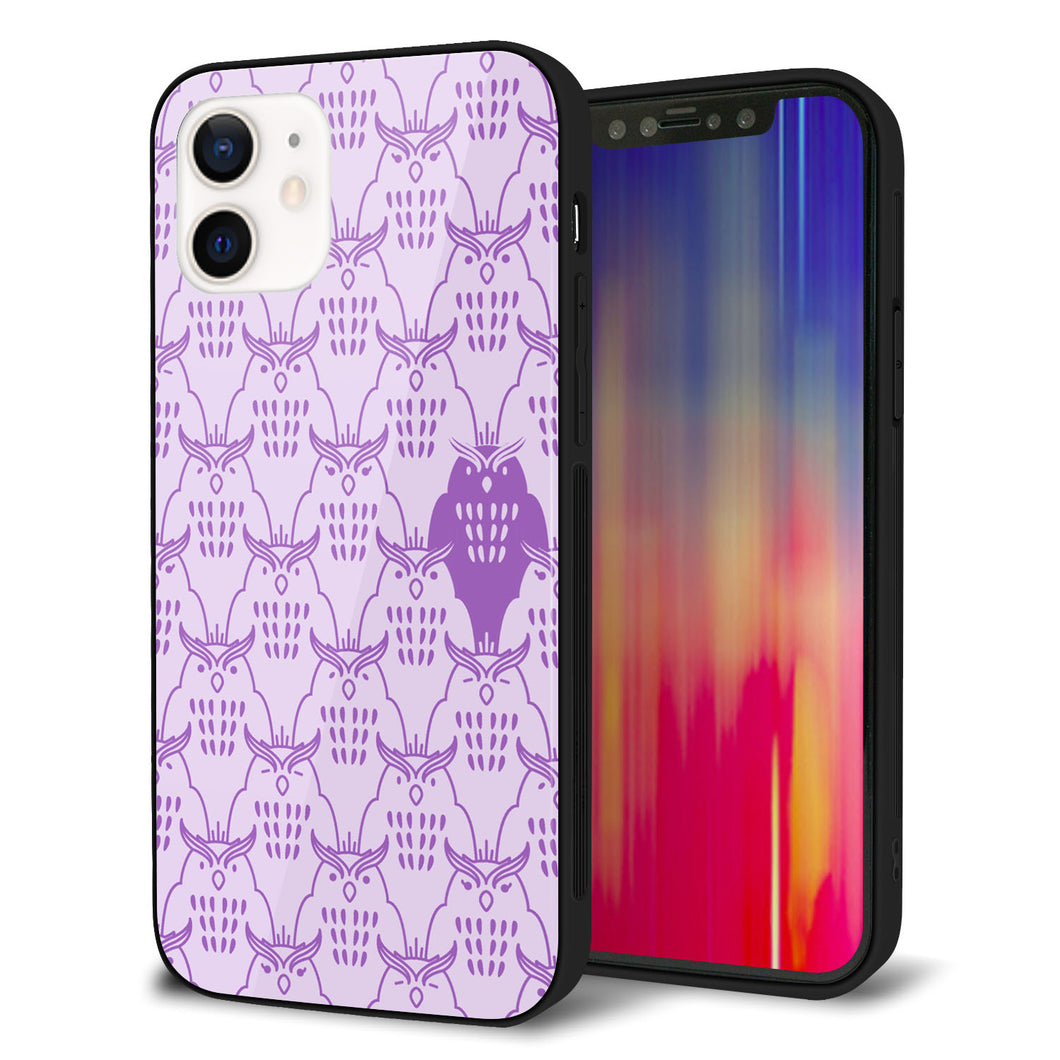 iPhone12 強化ガラス＆TPUスマホケース ガラプリ【MA918 パターン ミミズク】