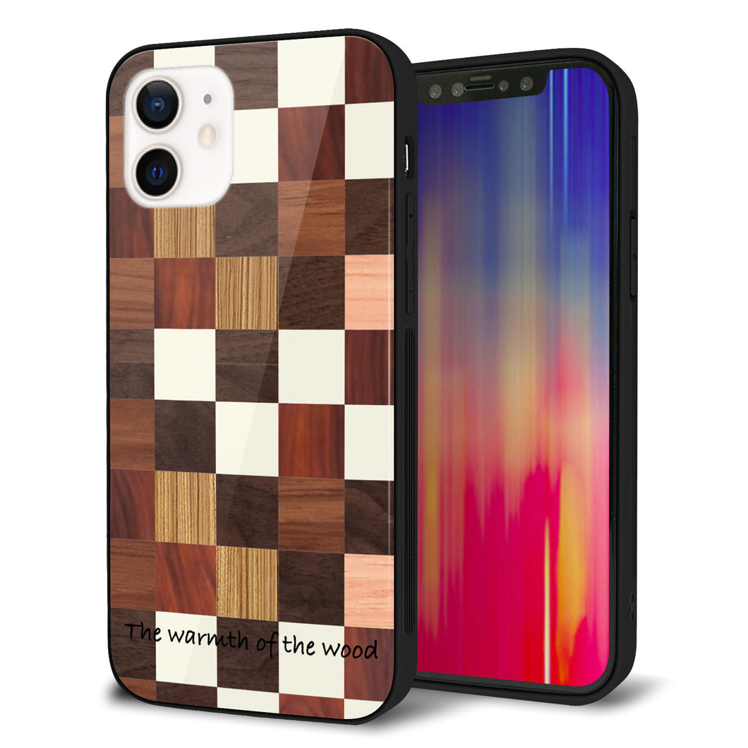 iPhone12 強化ガラス＆TPUスマホケース ガラプリ【MA929 寄木細工 チェッカー】