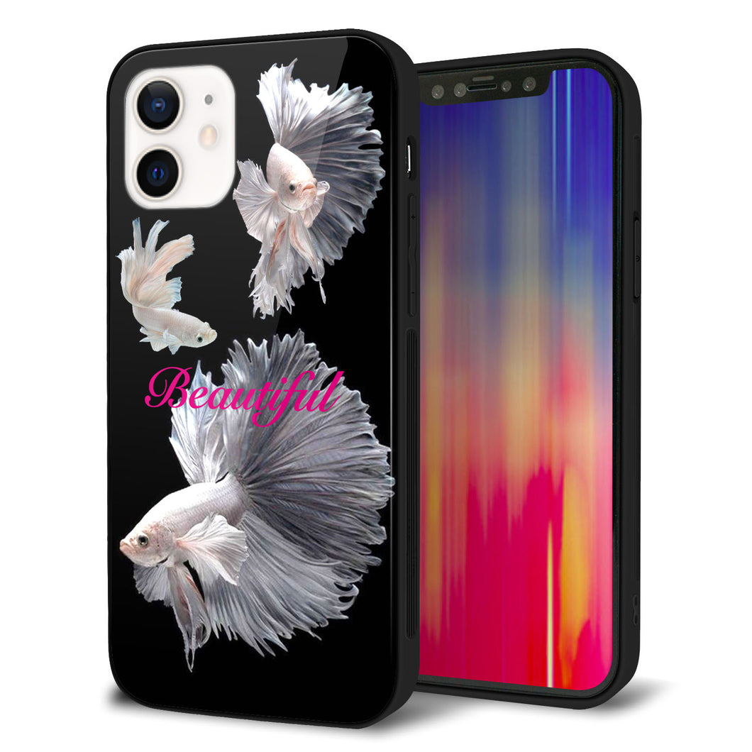 iPhone12 強化ガラス＆TPUスマホケース ガラプリ【MA957 金魚 B】