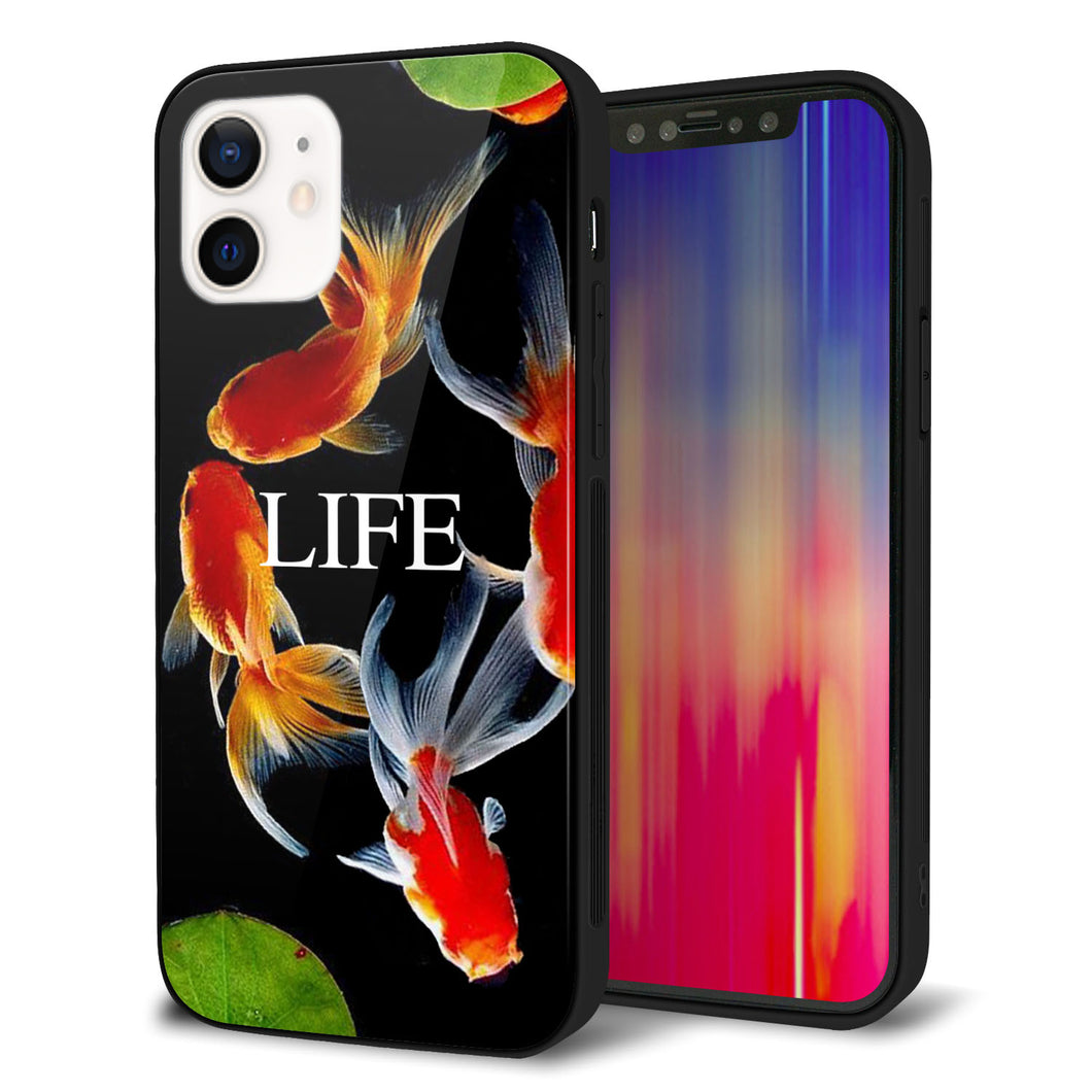 iPhone12 強化ガラス＆TPUスマホケース ガラプリ【MA958 金魚 C】
