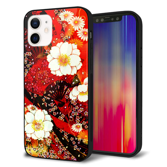 iPhone12 強化ガラス＆TPUスマホケース ガラプリ【MA960 和柄 花 B】